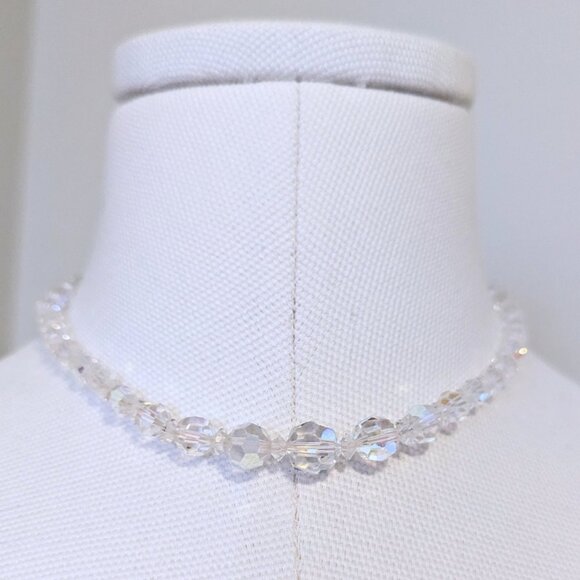 Vintage Aurora Borealis Beaded Choker Necklace Retro Dainty Feminine Crystal - Picture 1 of 8